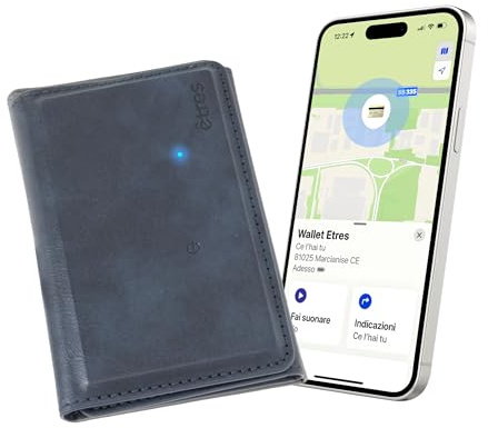 Wallet Finder – MagSafe Geldbörse mit GPS-Tracking – funktioniert mit App wo ist – bis zu 6 Karten + Bargeld – magnetisch, kabelloses Laden – nur für iPhone (blau)