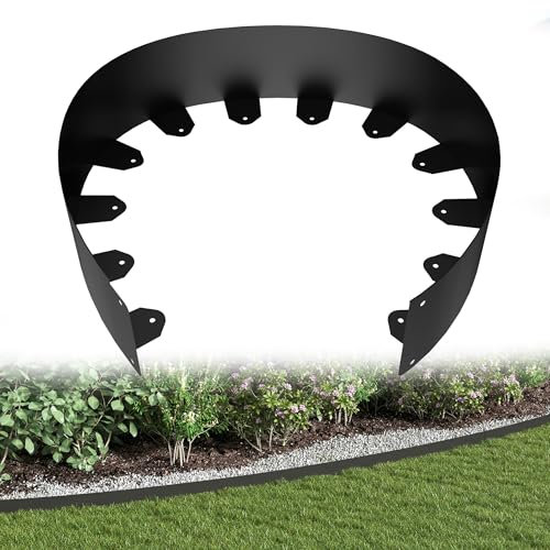 YRHome Schwarz Verzinkte Metall Beeteinfassung 10m x 10cm Flexible Rasenkante mit Erdankern, Gezacktes Design für Gartenbeet, Landschaftsbau, Beetumrandung, Mähkante und Bordüre-Rostfrei & Langlebig