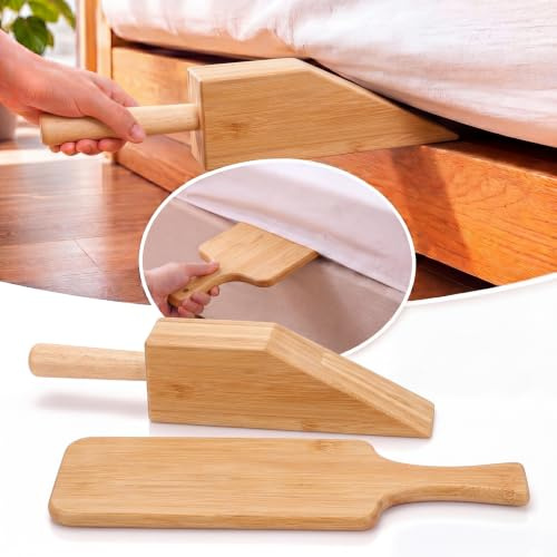 Leinuosen Mattress Lifter & Bed Maker Tool for Changing Sheets, Mattress Wedge Elevator, Bed Sheet Tucking Paddle Effortless Lifting Tuck Sheets Alleviating Back Pain (Bamboo Wood)