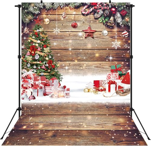 Weihnachts-Fotografie-Hintergrund für den Winter, Urlaub, Weihnachtsbaum, Schneeflocke, Holzboden, Weihnachten, Familientreffen, Party-Dekoration, Hochformat, 152,4 x 213,4 cm