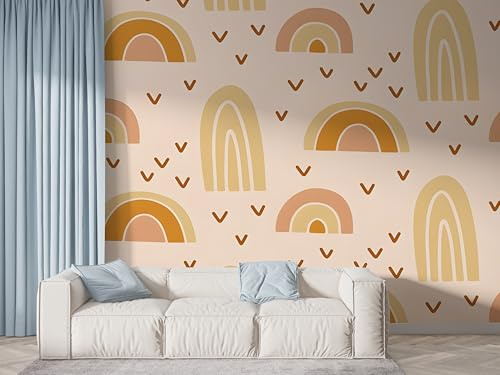 Selbstklebende Tapete Boho Regenbogen Wandbilder, Vlies Fototapete mit Geometrie Minimalistisch Motiv, 3D Effekt Wandtapete Deko, Abziehen & Aufkleben, 200x140 cm - K-252
