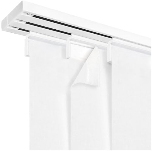Gardinenschiene Set für Textile mit Klett System für Wandmontage -3-läufig, Wandhalterung + Klettband, Aluminium, Vorhangschienen-Kombi inkl. 3 Schienen & 6 Paneelenwagen für 60er Textile