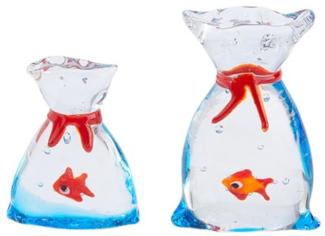 SUPERFINDINGS 2 figuras de cristal en miniatura de peces dorados en bolsa, adornos de acuario, decoración para casa de muñecas, manualidades, adornos hechos a mano
