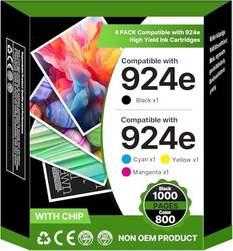924e 924 Patronen Multipack Kompatibel für HP Druckerpatronen 924 Multipack für HP Officejet Pro 8122e Patronen 8130e 8132e 8120e 8124e 8125e 8134e 8135e (Schwarz Cyan Gelb Magenta, 4er-Pack)