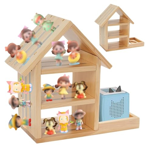 MIUUIPI für Tonie Regal, Magnetisches Regal Geeignet für TonieBox 1 und TonieBox 2, Kiefer Holz Wandregal für 50-70 Tonies Figuren, für Tonie Regal für Mädchen und Jungen