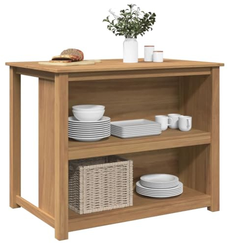 Isla de cocina Panamá de madera maciza de pino, 112 x 77 x 90 cm, con gran espacio de almacenamiento para cuencos y sartenes, diseño rústico y fácil de limpiar