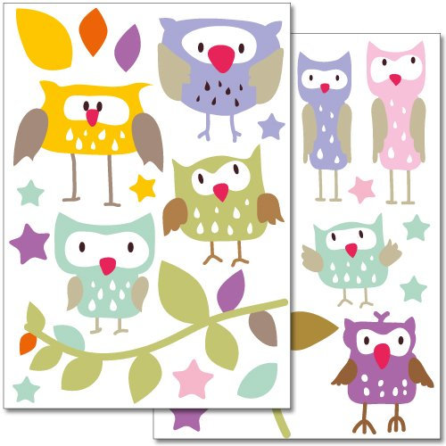 Wandkings Eulen Wandsticker Set, 31 Aufkleber, 2 DIN A4 Bögen, Gesamtfläche 60 x 20 cm