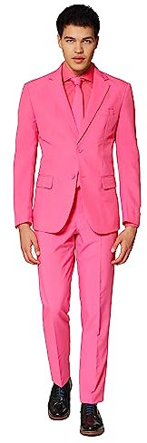 OppoSuits OSUI-0015-EU50 - Tuta intera da uomo, tinta unita, con pantaloni, giacca e cravatta, taglia 40, Mr. rosa, 56