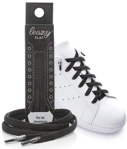 leazy flat Schnürsenkel, Schwarz, XL: Bis 7 Ösen pro Seite, 1 Paar