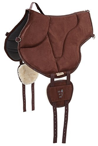 Barefoot Ride-On-Pad braun – Pferdefreundliches Reitkissen mit V-Gurtung – rutschfeste Mikrofaser-Oberfläche & Schafwoll-Patches – Größen für Erwachsene