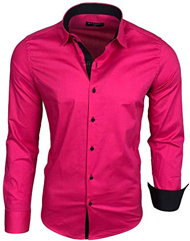 Baxboy Chemise Homme Manches Longues/Affaires Loisirs Mariage/Repassage Facile/Coupe Slim/Costume col Kent Chemise B-500, Rose, M