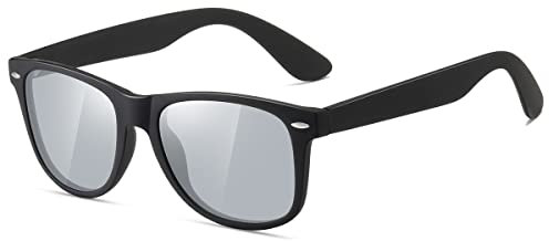 kimorn Polarisierte Sonnenbrille Klassische Unisex Horn Umrandet 80's Retro Eyewear AE0300 (Schwarz&Silber, 52)