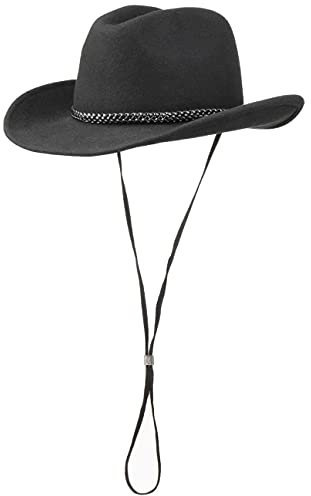 Lipodo Westernhut mit Kinnband Damen/Herren - Westernhut aus 100% Wollfilz - Made in Italy - Rodeohut mit Lederband - Cowboyhut aus Filz Sommer/Winter schwarz S (54-55 cm)
