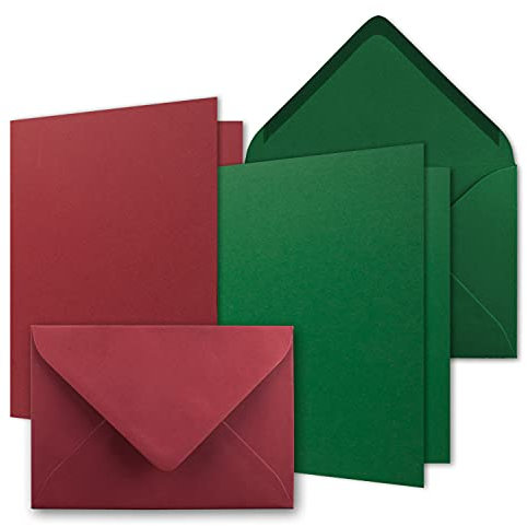 30x Karten-Set DIN B6 - Dunkelrot - Dunkelgrün - 12 x 17 cm Faltkarten mit Umschläge - 2 Farben - Nassklebung