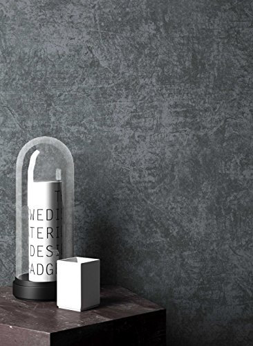 NEWROOM Tapete Streifen Grau Putz Beton Uni Vliestapete Schwarz Vlies Struktur inkl. Tapezier Ratgeber | Streifentapete