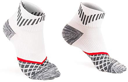 MELIFLUOS DESIGNED SPAIN Medias Calcetines Compresoras para Deportes Atletas Correr Gimnasio Baloncesto (Calcetines Blanco Gris, S/M)