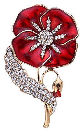 Emaille Mohn Brosche Revers Abzeichen Pin, AILUOR damit wir Gold Kristall rote Blume Broschen Veteranen Memorial Day Remembrance Sonntag Unisex vergessen (S-1)