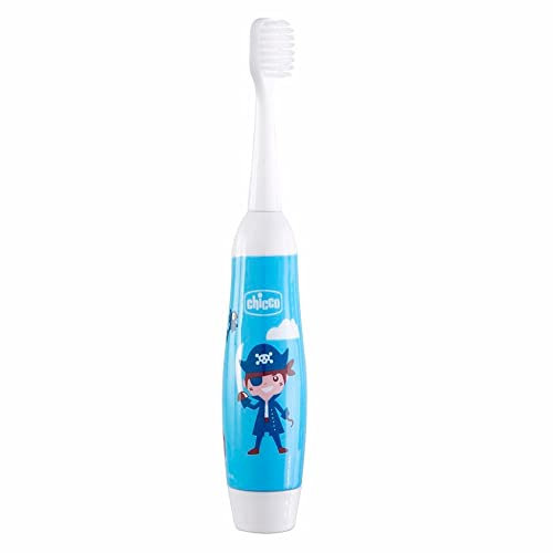 Chicco Cepillo de Dientes Eléctrico para Niños con Ligera Vibración, Cerdas Suaves, Agarre Ergonómico, Cabezal de Recambio y Capuchón – Cepillo de Dientes para Niños +3 Años, Azul