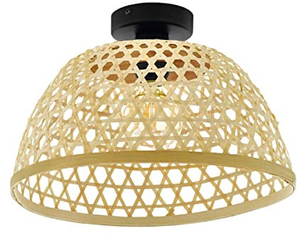 EGLO Deckenlampe Claverdon, 1 flammige Deckenleuchte Vintage, Natur, Boho, Hygge, Wohnzimmerlampe aus Stahl, Holz in Schwarz, Naturfarben, Küchenlampe, Flurlampe Decke mit E27 Fassung