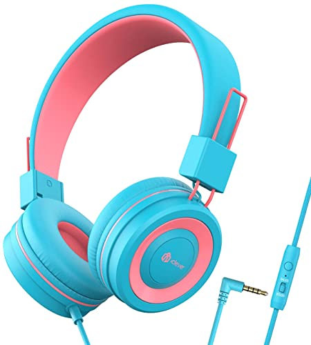 iClever Kinder Kopfhörer, Verstellbares Stirnband, Faltbare, Entwirrte Drähte, 3.5 mm Aux Jack, 85/94dB Volume Limited, KinderKopfhörer auf Ohr