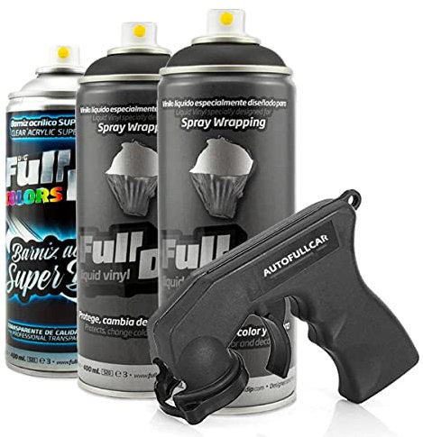 AutoFullCar - Pack 3 Full Dip 2 Spray Negro + 1 Spray Barniz Brillo DE Acabado Resistente