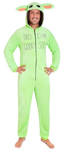 Disney The Mandalorian Baby Yoda Pigiama Uomo Intero, Pigiami Unisex The Mandalorian in Morbido Pile S - 3XL (Verde, 2XL)