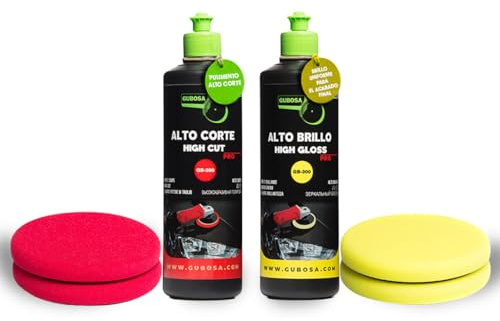 Kit limpieza coche pulimento quita arañazos de alto corte y brillo + esponjas detailing coche eliminador de oxido para car scratch remover 1000 ml | GUBOSA