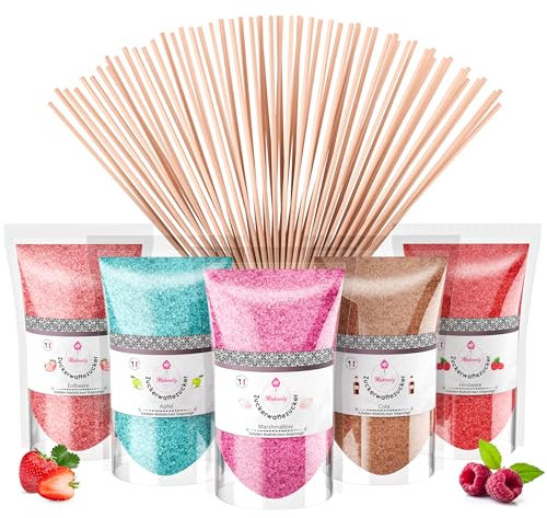 Misskandy®-Sucre Barbe à Papa pour machine- Arômes et Colorants Naturels - Lot de 5 * 160GR (Fraise-Cola-Pomme-Marshmallow-Framboise) / poudre barbapapa+ 20 Bâtonnets (offerts) - MADE IN FRANCE
