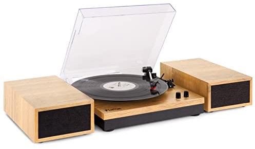 Fenton RP165L Bluetooth Plattenspieler mit Lautsprecher, Schallplattenspieler, Abdeckhaube, Auto Stopp, Home Audio Record Player, Turntable Vinyl Player in Vintage Look, Natur Holz