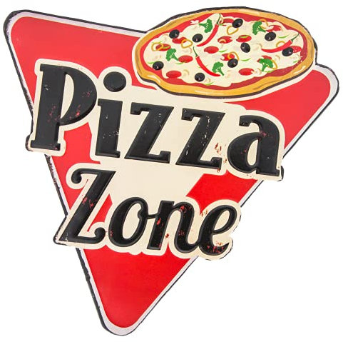Pizza Zone - Blechschild, geprägtes Küchenschild, Pizzeria Deko, Restaurant Wandschild, Dekoration 30 x 30 cm