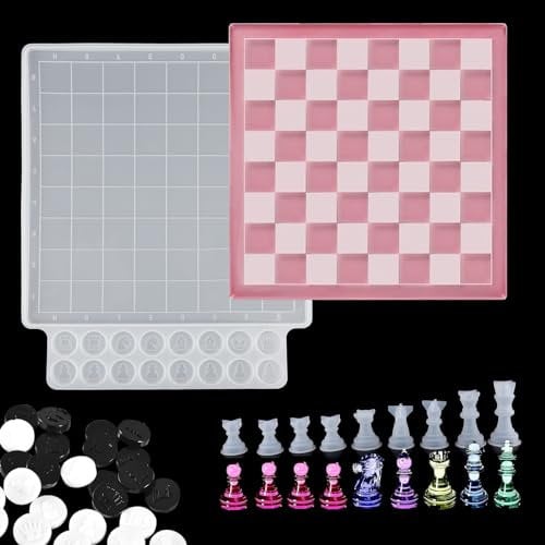 EPODA Chess Board Resin Moulds, Chess Piece Moulds for Epoxy Resin, Chess Board Set Silicone Moulds, Chess Moulds for Resin Casting