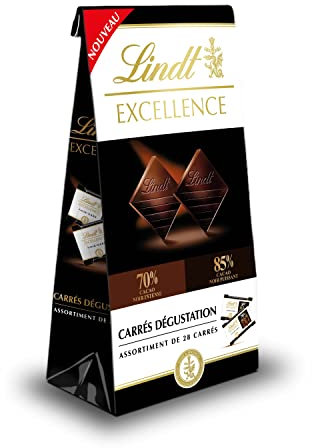 Lindt - Sachet de chocolat mini carrés EXCELLENCE - Assortiment de Chocolats Noir 70% et Noir 85%, 154g