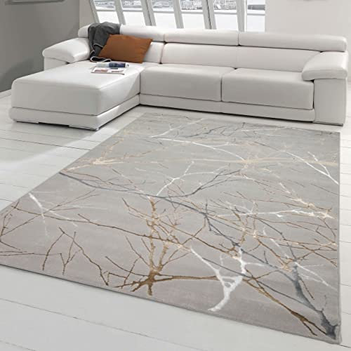 Teppich-Traum Designer Teppich Flur Wohn- & Schlafzimmer abstraktes Ästemuster Gold Größe 160x230 cm