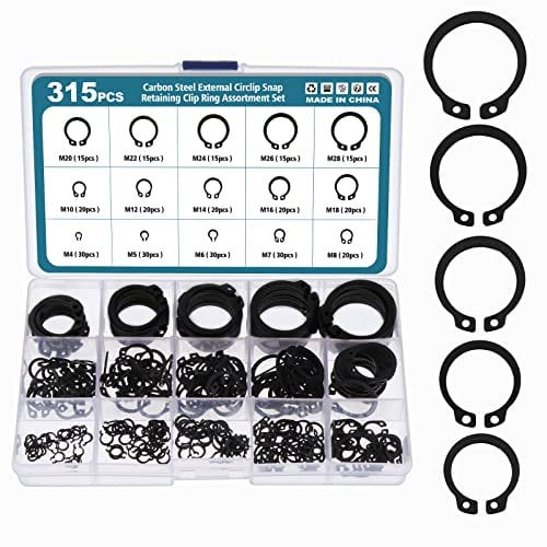 HSEAMALL 315 Stück Sicherungsringe Set, Sprengring E-Clips Metall C-Clip Seegering Sortiment 15 Typen Sicherungsscheiben für wellen,Schwarz