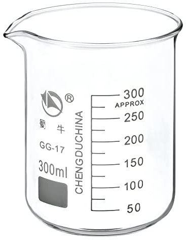 PATIKIL 300ml niedriger Becher 3,3 Borosilikatglas abgestufte gedruckte Skala Labor Glasbecher Messbecher mit Tülle