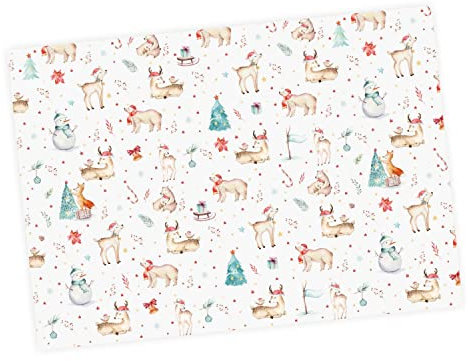 5 Bögen Geschenkpapier Weihnachten - 1,60€/qm- 84,1 x 59,4 cm für Jungen und Mädchen süße Geschenkverpackung für Kinder Weihnachten Reh Hirsch Rentier Aquarell pastell Weihnachtsmotiv Geschenke