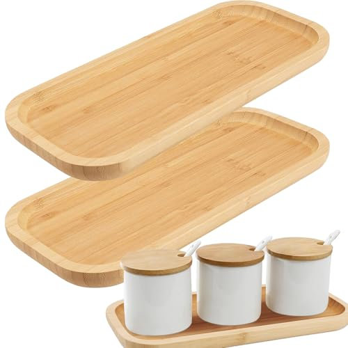 HOIGON Lot de 2 soucoupes rectangulaires en bambou de 30,5 cm, plateau de drainage pour pot de fleurs succulentes en céramique