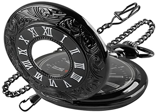 Tiong Smooth Shield Round Case Quartz Pocket Watch Japan Movement with Belt Clip Chain