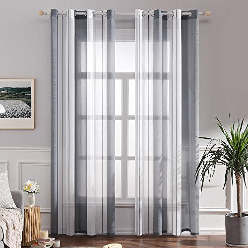 MIULEE Tende a Righe per Interni, Tende Trasparenti in Voile Tende Camera da Letto, Tenda Salotto Moderne con Anelli, Tenda a Pannello da Interno Finestra a Righe Bianche e Grigie, 2x 140x280 CM