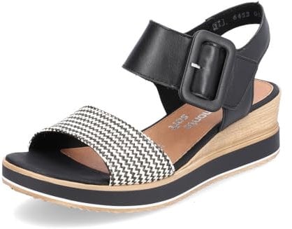 Remonte D6453-01 | Black | Women's Wedge Sandals with Contrasting Print EU 38 Black