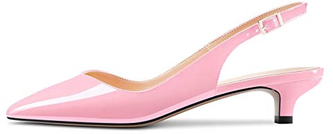 HDEUOLM Donna Gattini Basso Tacco Heel a Punta Sandali Slingback Slip-on Pumps Feste Dress 3.5 CM Heels Rosa 43 EU