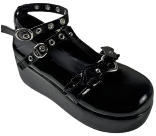 Womens Platform Mary Janes Shoes Sweet Toe Ankle Lolita Gothic Platform Dress Pumps Shoes Chunky Platform