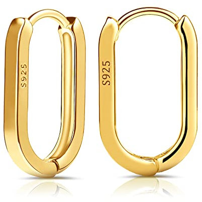 LUTER S925 Sterling Silber Creolen, 2 Stück Kleine Ovale Creolen für Frauen U-förmige S925 Minimalistische s925 Sterling Silber Dangle Hoop Leicht und Bequem (Golden)