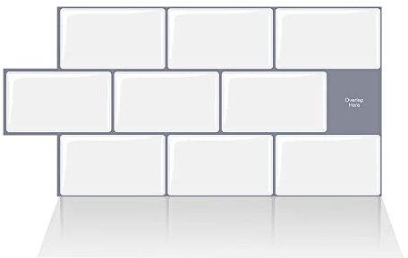 Alwayspon 3D-Vinyl-Wandfliesenaufkleber, selbstklebend, wasserdicht, Spritzschutz für Küche, Badezimmer, Wand, 30,5 x 15,3 cm, Weiß, 10 Bögen