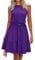 Newshows Sommerkleid Damen Knielang Elegant Kleid Neckholder Sommer Ärmellos Freizeitkleider mit Taschen(Violett, M)