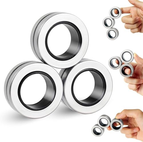 3Pcs Fidget toys pack - Stress Relief Magnetic Rings for Man Woman Teens Kids Boys Girls Anxiety, Funny Christmas Stocking Stuffers Gifts Party Favors (Silver)