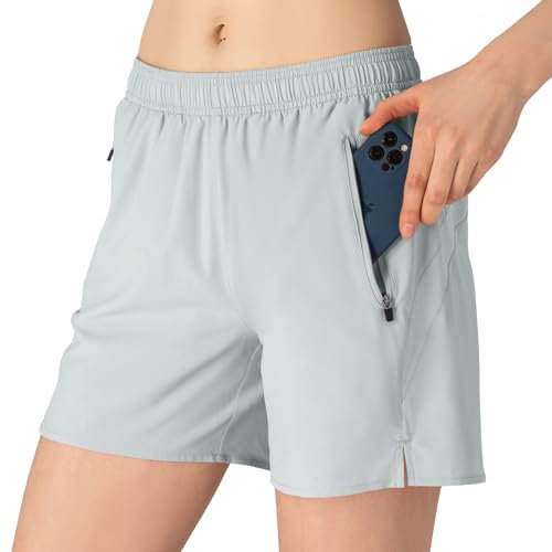 donhobo Damen Shorts Sommer Laufhose Kurz Sporthose Trainingshose Sport Shorts Atmungsaktiv Fitness Kurze Hose Laufshorts (Hellgrau, L)