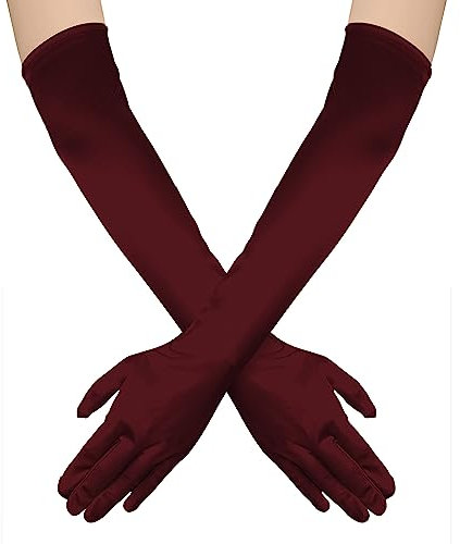 NQEUEPN Lange Damenhandschuhe, 52cm Lange Ellbogen Satinhandschuhe Opernhandschuhe Dehnbare 1920er Handschuhe Handpflege Feuchtigkeitshandschuhe für Frauen Mädchen Abendparty Tanz(Dunkelrot)