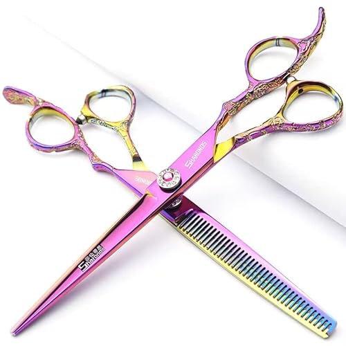 6/7-Zoll-Profi-Friseurschere Haarschnitt Rosenmuster Friseurschere Styling-Werkzeuge Japanisches Edelstahl-Scheren-Set (7-Zoll-2pc-A)