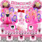 103 Pcs Globos Barb Decoración Cumpleaños, Vajilla Fiesta Con Platos, Vasos y Servilletas, Mantel, Topper Deco Tarta Para Niña